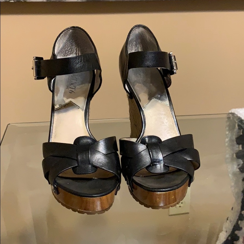 Michael Kors Leather Wedge Sandals - Black